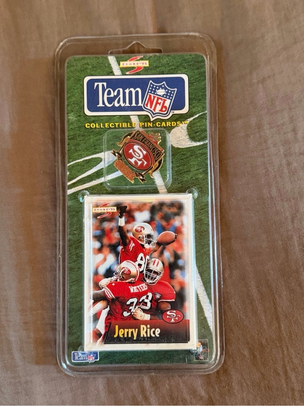 NFL Jerry Rice Collectible Pin and Card - Red, Gold